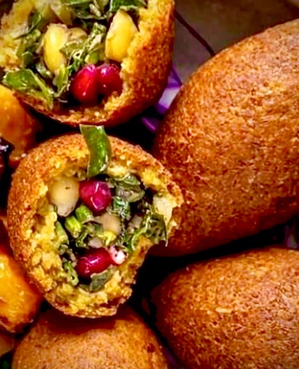 Vegan Potato Kibbeh Stuffed with Chickpeas & Spinach