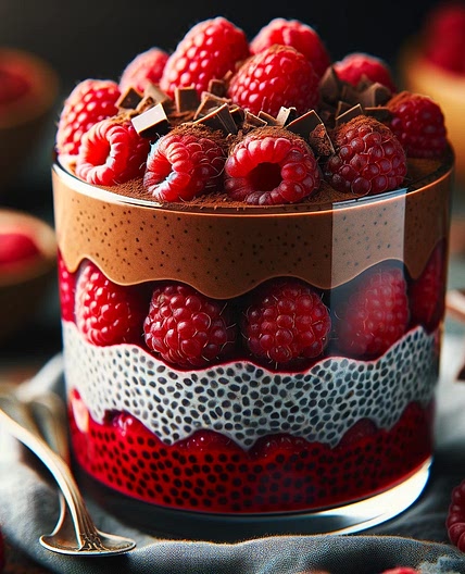 Pudding de chia framboise chocolat