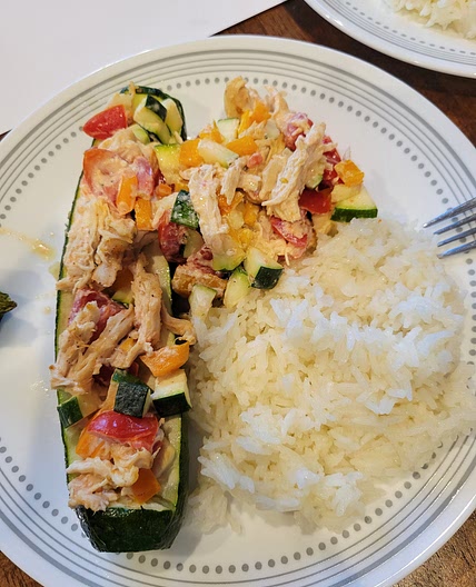 Shredded Chicken Zucchini Boats