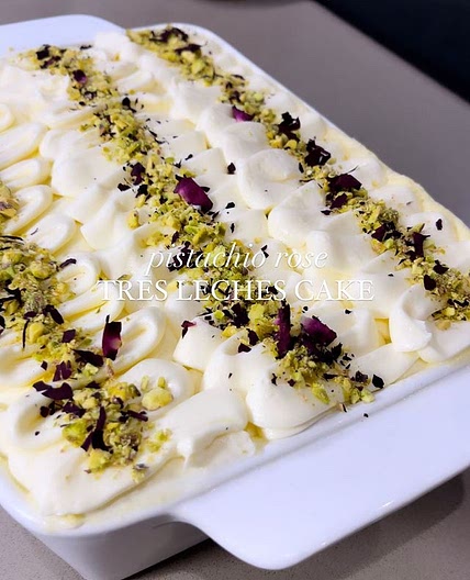 Pistachio Rose Tres Leche Cake