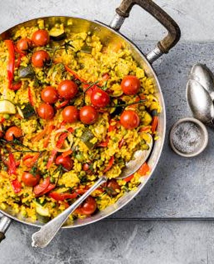 Paella poivrons et tomates séchées