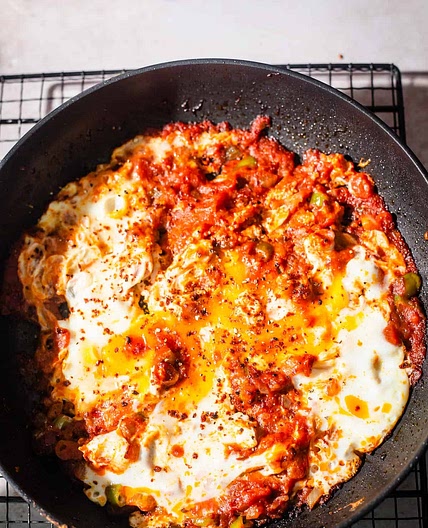 Menemen with Beyaz Peynir or Feta - Turkish Scrambled Eggs