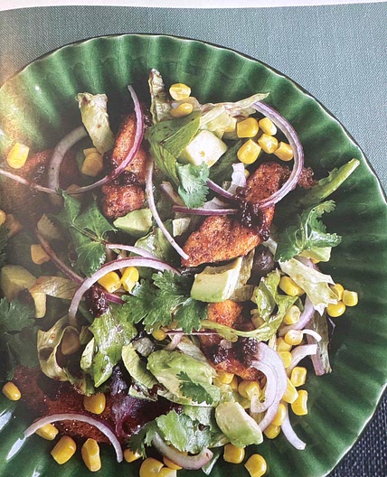 Baby Romaine Salad with Spicy chicken and warm chipotle vina 