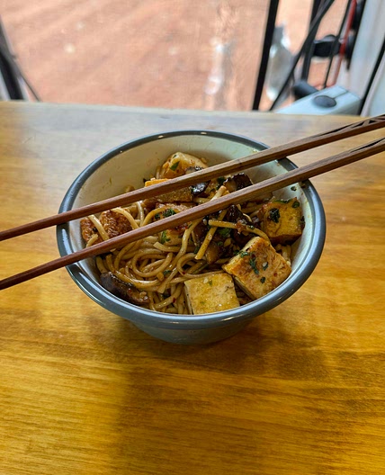 Basil scallion oil noodles