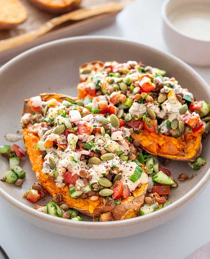 Roasted Sweet Potato Tabbouleh Bowl