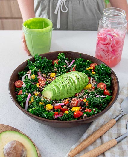 2-Bean Avocado Salad with Jalapenos, Cilantro Dressing