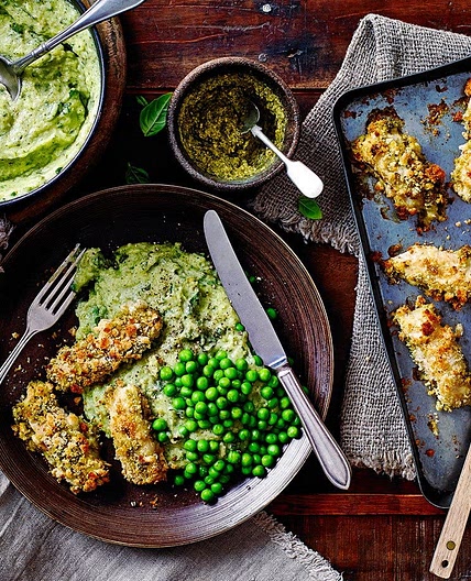 Pesto fish fingers with broccoli mash recipe