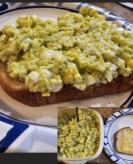 Open-faced avocado egg salad sandwich