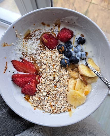 Gut healthy chia seed and oat yogurt bowl