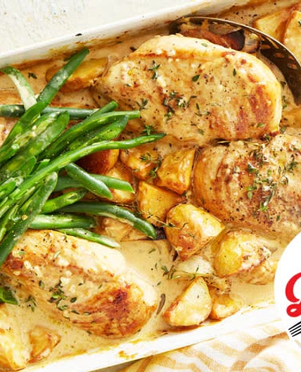 Creamy French chicken tray bake