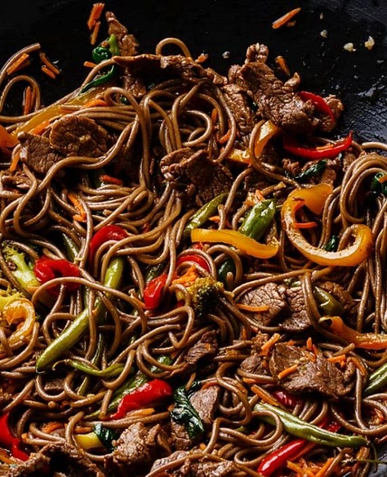 Black Bean Beef and Noodle Stir Fry