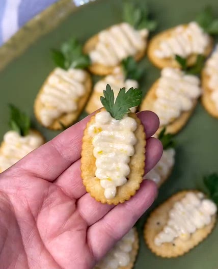 Peachy Jam topped Crackers Easter appetizer 