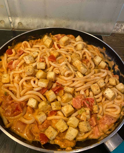 Tomato cream cheese Udon with Tofu