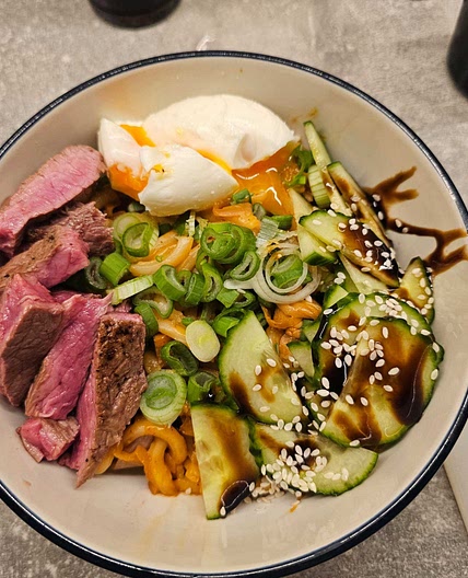 Kimchi Tofu Udon and Steak