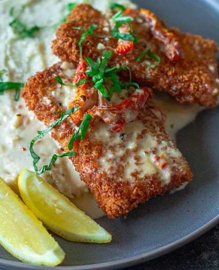 Parmesan Crusted Tofu with Lemon Chardonnay Butter Sauce 