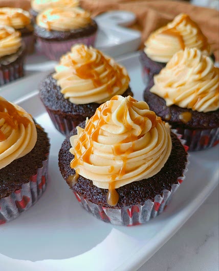 Chocolate Cupcakes with Salted Caramel Buttercream Frosting