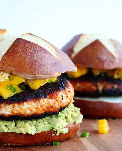 Blackened Salmon Burgers with Mango-Jalapeno Salsa