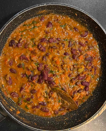 Rajma Masala with Jeera Rice (quick version with canned beans)