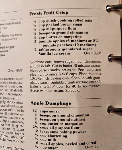 Fresh Fruit Crisp (apple or peach) (red cookbook)