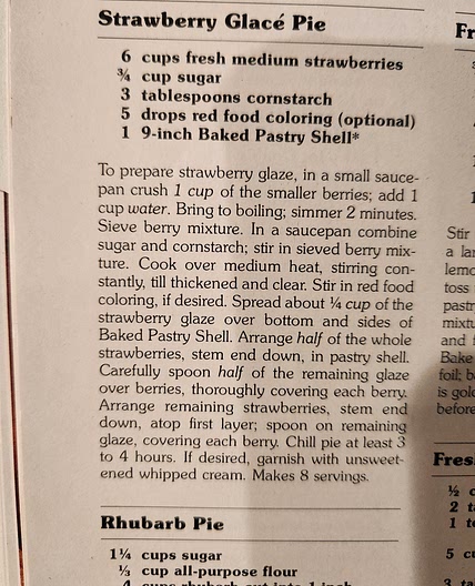 Strawberry Glacé Glaze Pie (red cookbook)