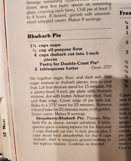 Rhubarb Pie (or w/ strawberry) (red cookbook)