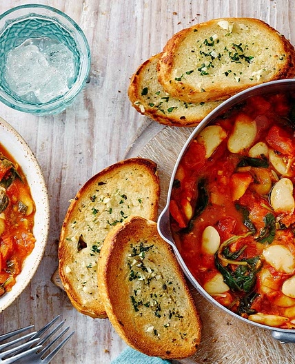 Butter bean and tomato stew with garlic bread recipe