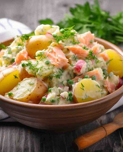 Mary Berry Potato Salad with Salmon and Prawns