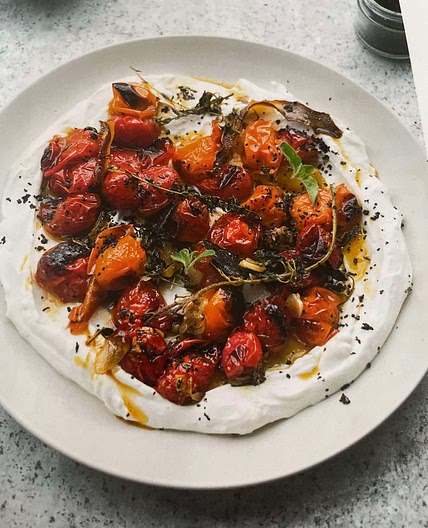 Cherry tomatoes on yogurt (Ottolenghi)