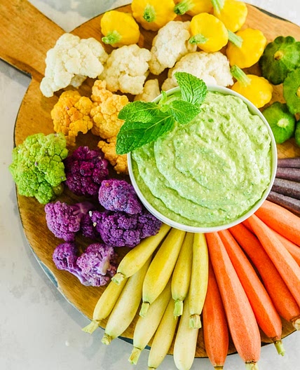 Easy Crudité Platter with Spring Pea Goat Cheese Dip