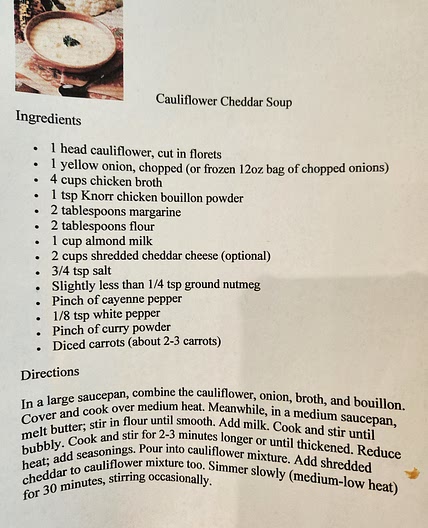 Cauliflower Cheddar Soup