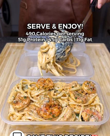 High Protein Creamy Garlic Shrimp Linguine