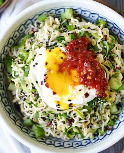 Ginger Garlic Miso Ramen Noodles with Poached Egg