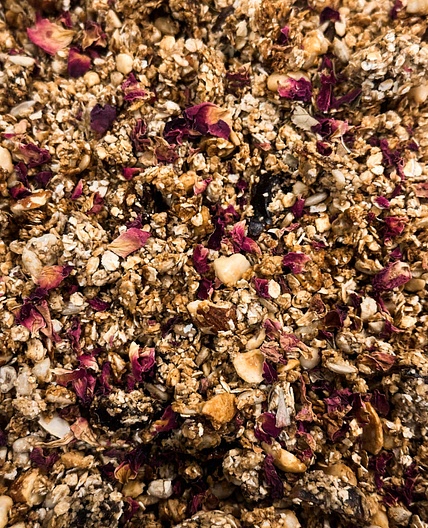 Wildflower honey and rose petal granola