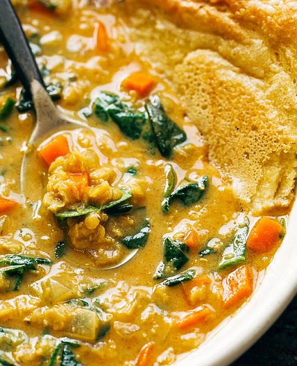 Smoky Red Lentil Soup with Spinach
