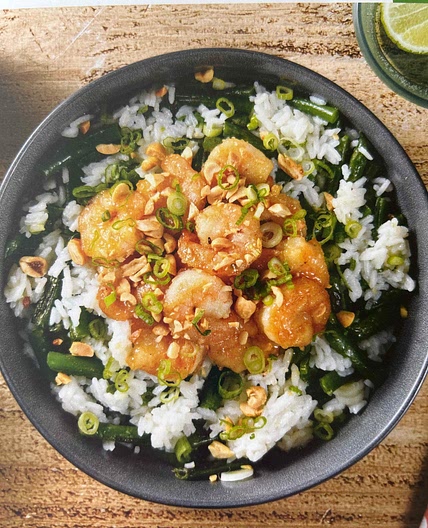 Sweet chili shrimp rice bowl