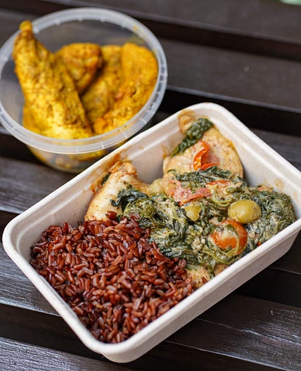 Creamy spinach chicken snd and jeera rice