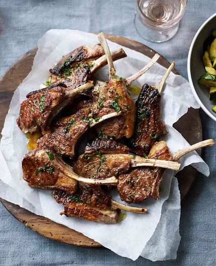 Grilled Lamb Chops with Marjoram Butter and Zucchini