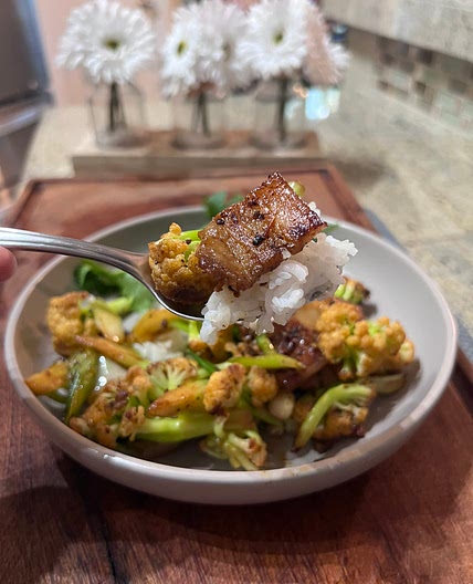 Stir Fried Pork Belly with Asian Cauliflower | 五花肉炒花菜