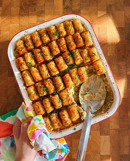 Creamy Vegetable Pie with Potato Gems (Tater Tot Hot Dish)