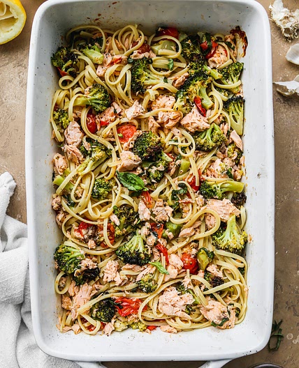 Baked Salmon Pasta (Healthy, No Cream!)