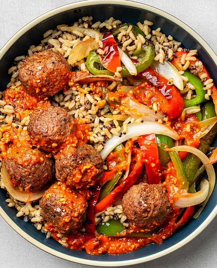 Impossible Meatball Pepper Rice Bowl