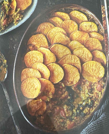 Sweet potato Dahl and spinach gratin