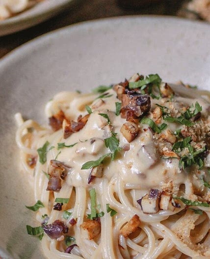 Vegane Spaghetti Carbonara - so herrlich cremig!