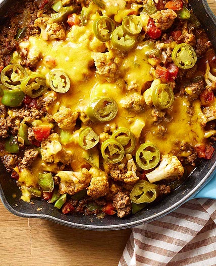 Cheesy Ground Beef & Cauliflower Casserole