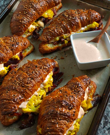 Croissant Breakfast Sandwiches w/ Creamy Calabrian Chili Sauce
