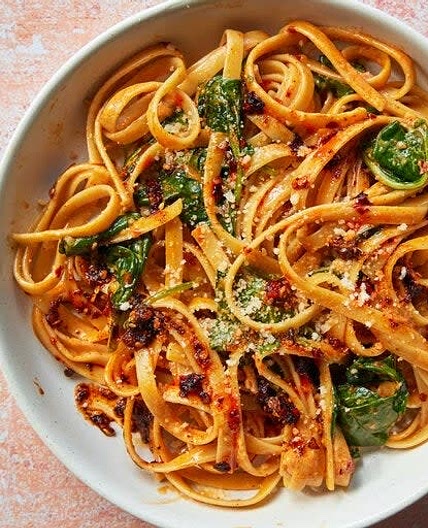 Chile Crisp Fettuccine Alfredo With Spinach