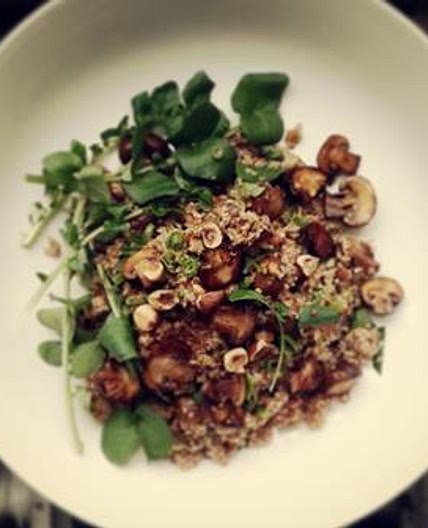 Taboulé d'épeautre, champignons, noisettes et cresson