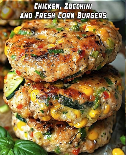 Chicken, Zucchini, and Fresh Corn Burgers with Tomato-Cucumber R