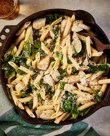 Chicken & Spinach Skillet Pasta with Lemon & Parmesan