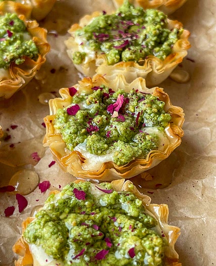 Pistachio Baklawa Cheesecake Bites